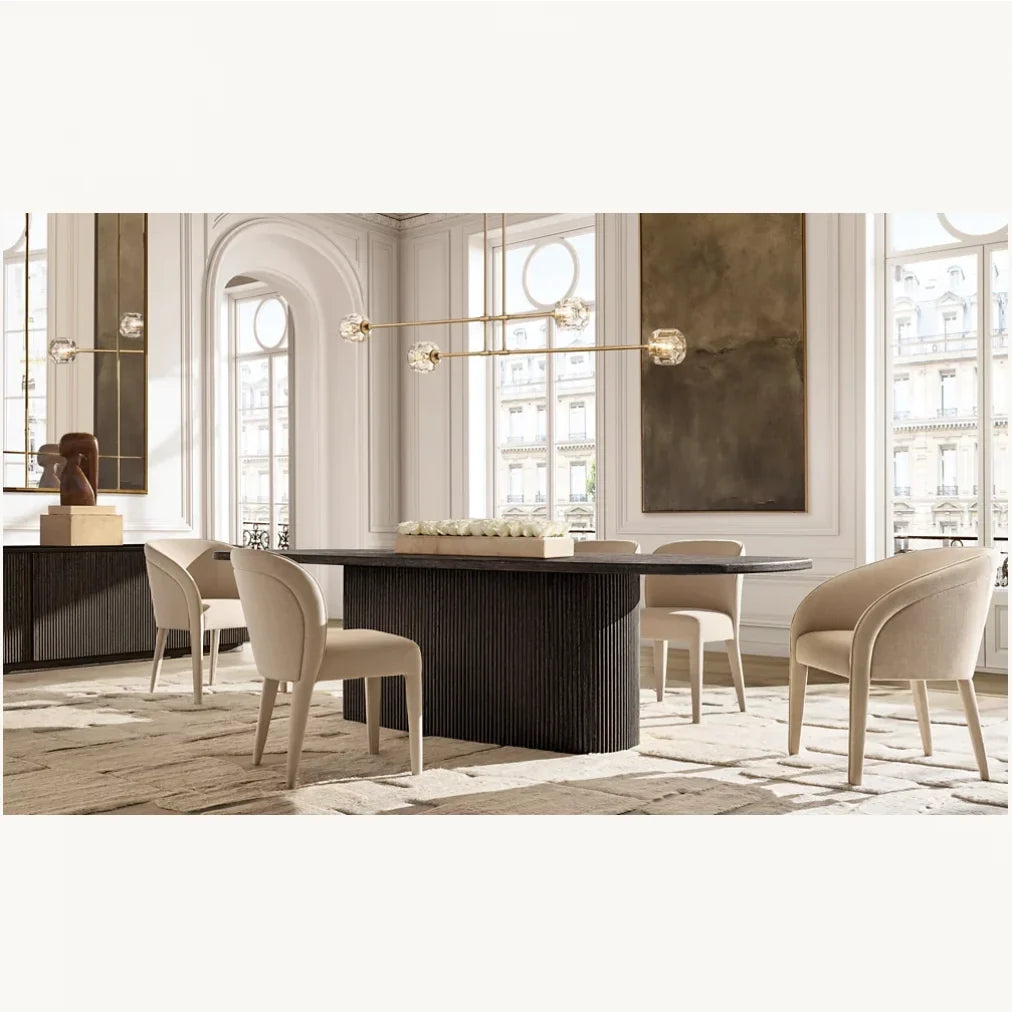 Mulholland Pedestal Rectangular Dining Table – American Oak Contemporary Statement Piece