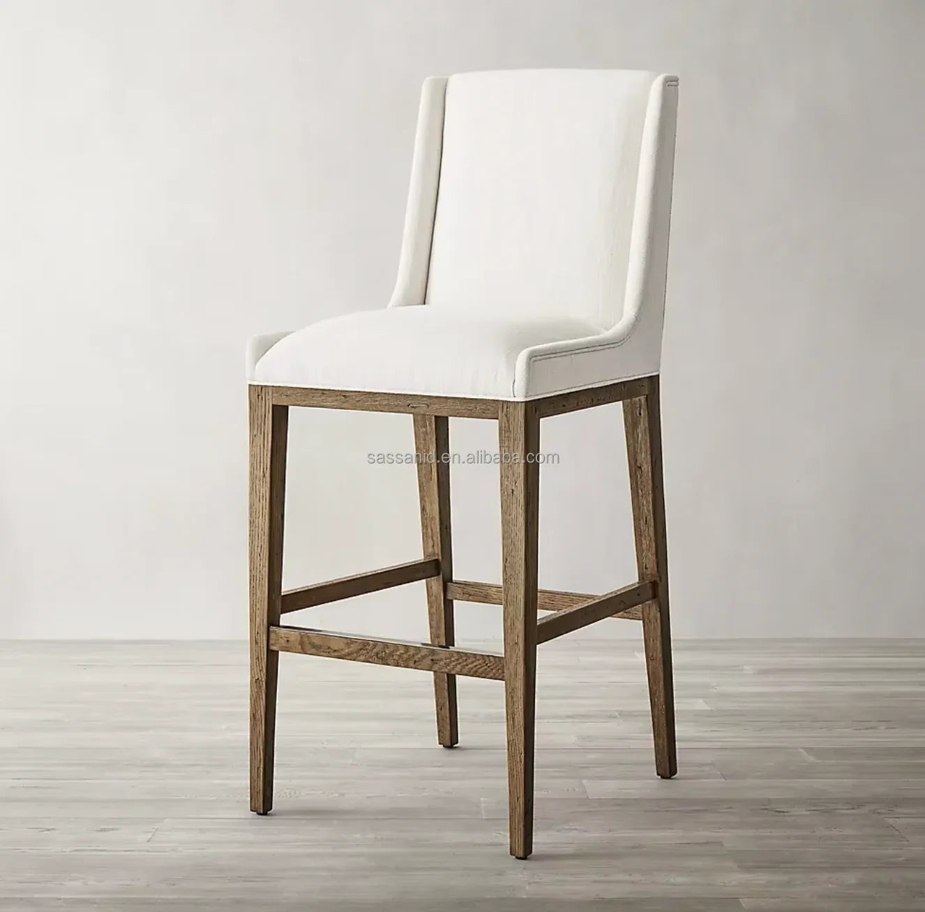 Leigh Armless Bar Stool – Mid-Century Geometric Oak – Minimalist Fabric Statement Piece