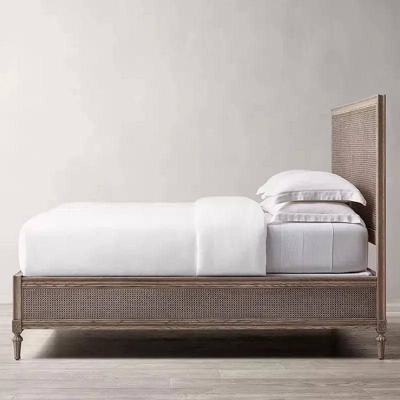 French Retro Solid Wood Double Bed – American Country Style