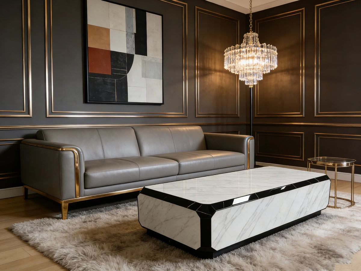 Luxury Carrara White Marble Coffee Table Modern Italian Style for Villa