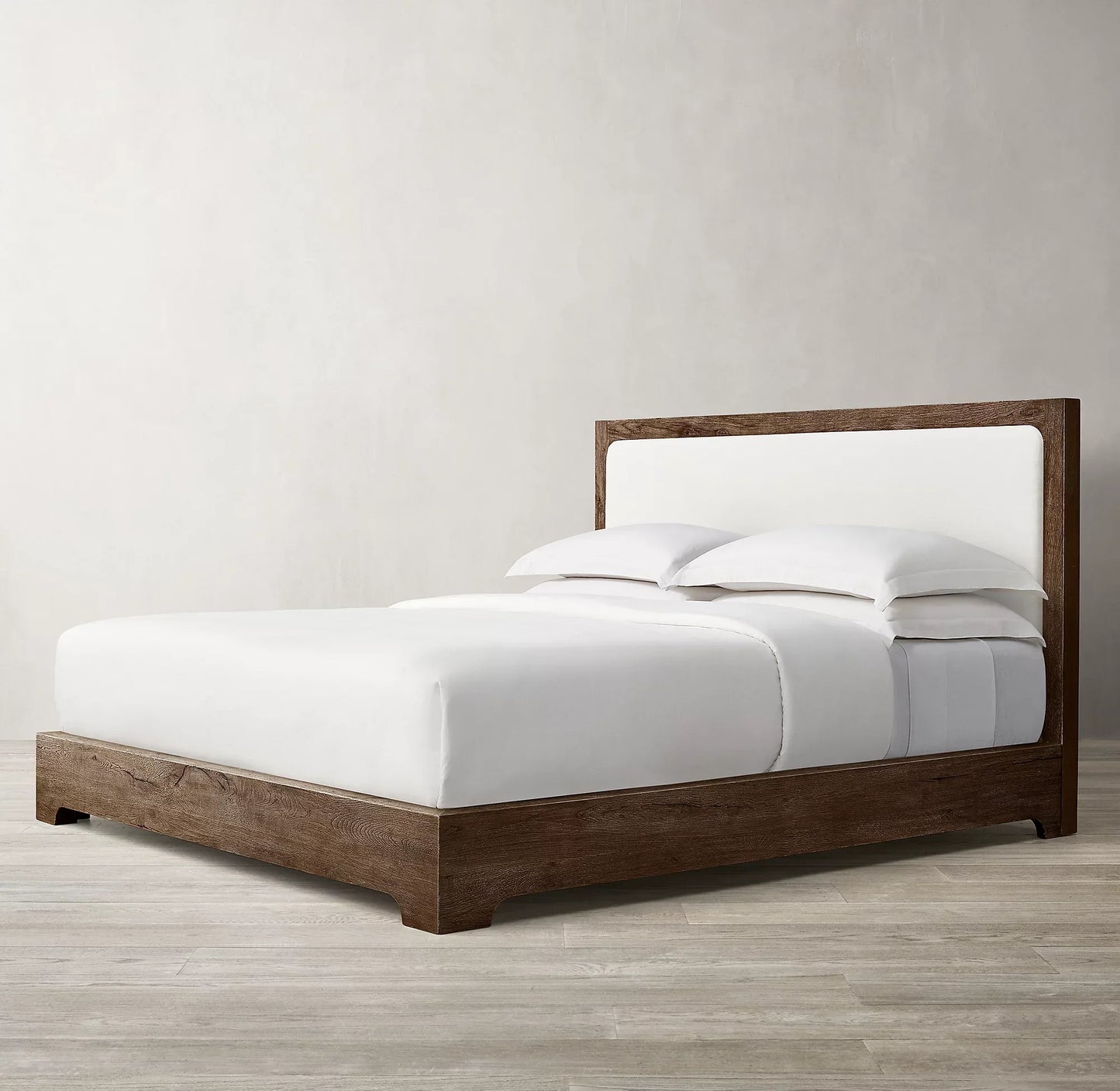 Cloud Platform Bed – Low-Profile Slipcovered Design in Aged Oak | 1600680589595