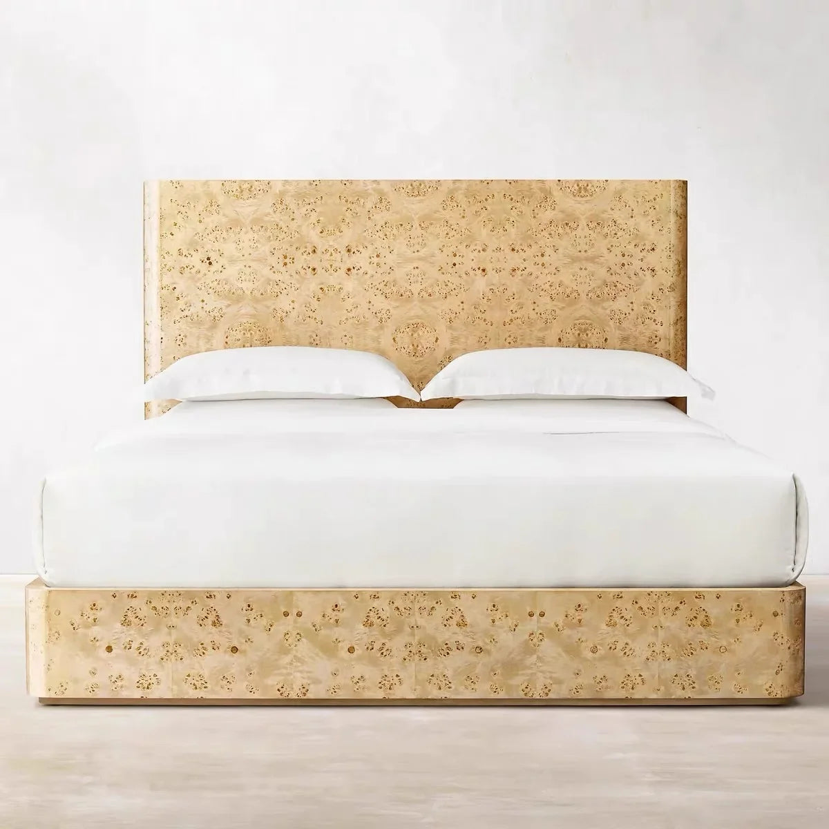 French Vintage Solid Wood Bed – Minimalist Knotty Oak Midcentury Modern Frame