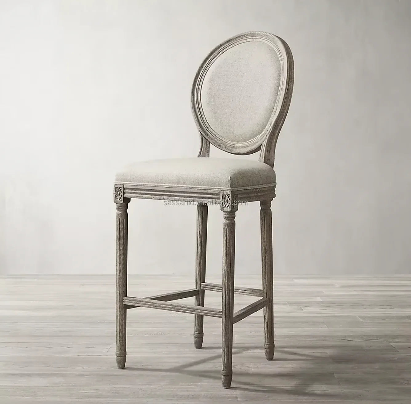 Midcentury Modern Bar Stool – Geometric Solid Oak Frame Designer Upholstered Seat