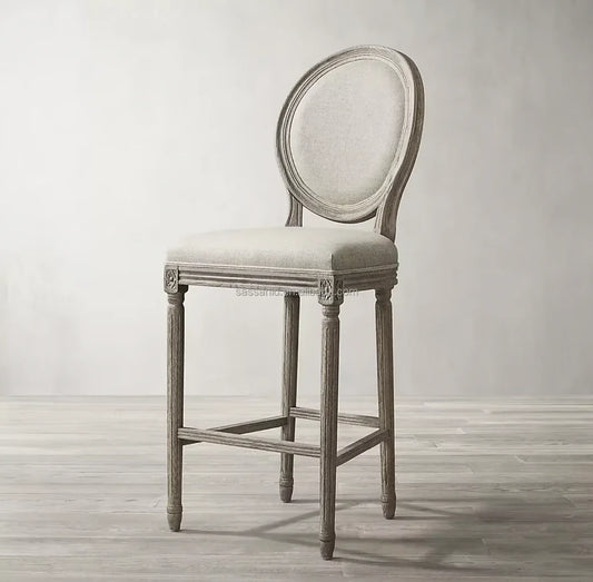 Midcentury Modern Bar Stool – Geometric Solid Oak Frame Designer Upholstered Seat