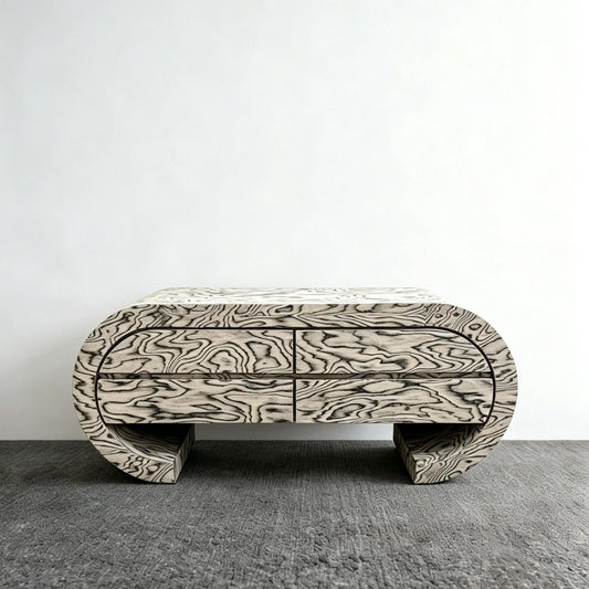 Dressing Table with Water Pattern – Solid Birch and Stainless Steel Console