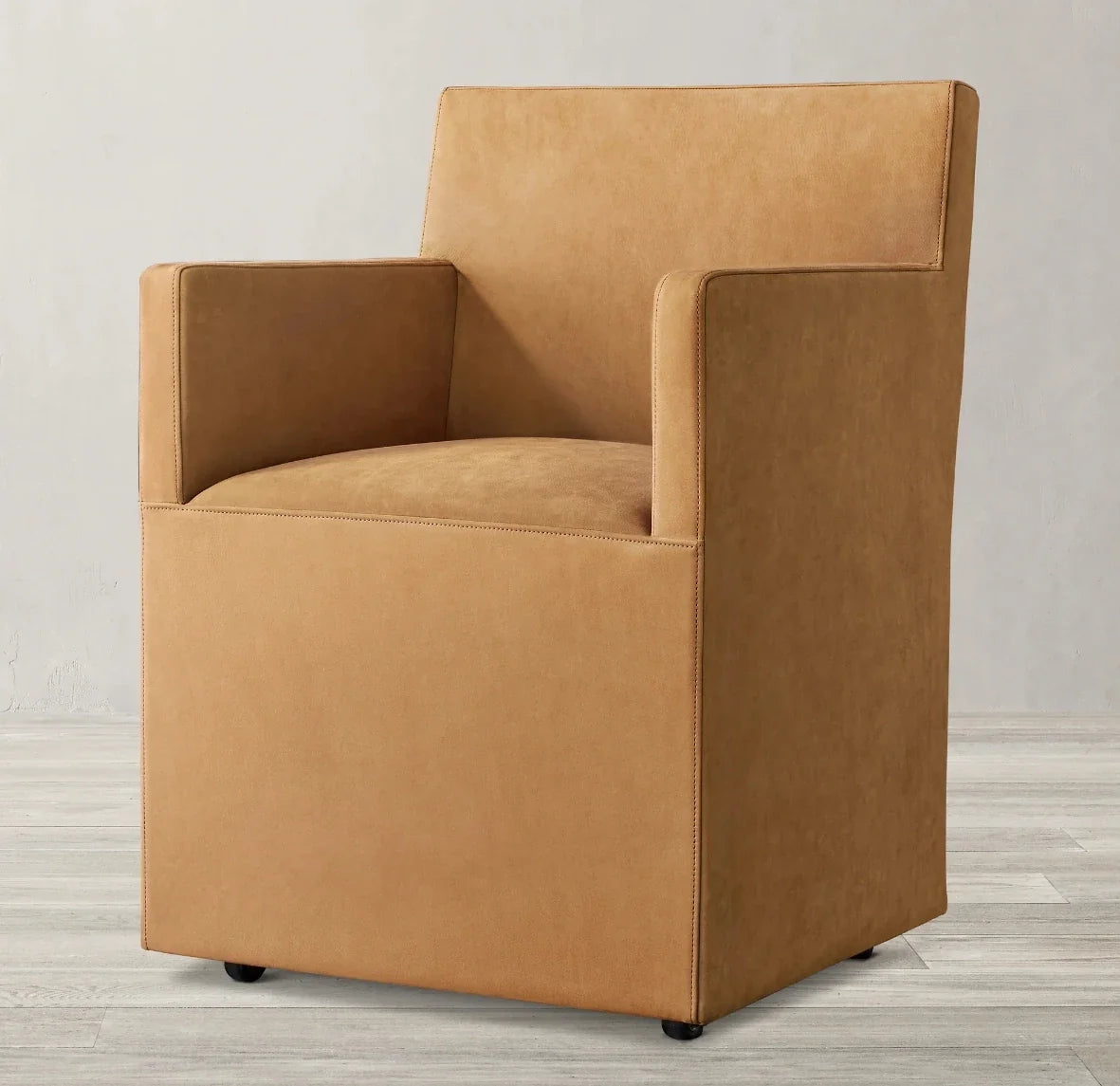 Ellison Dining Armchair with Casters – Leather Solid Wood Re Home