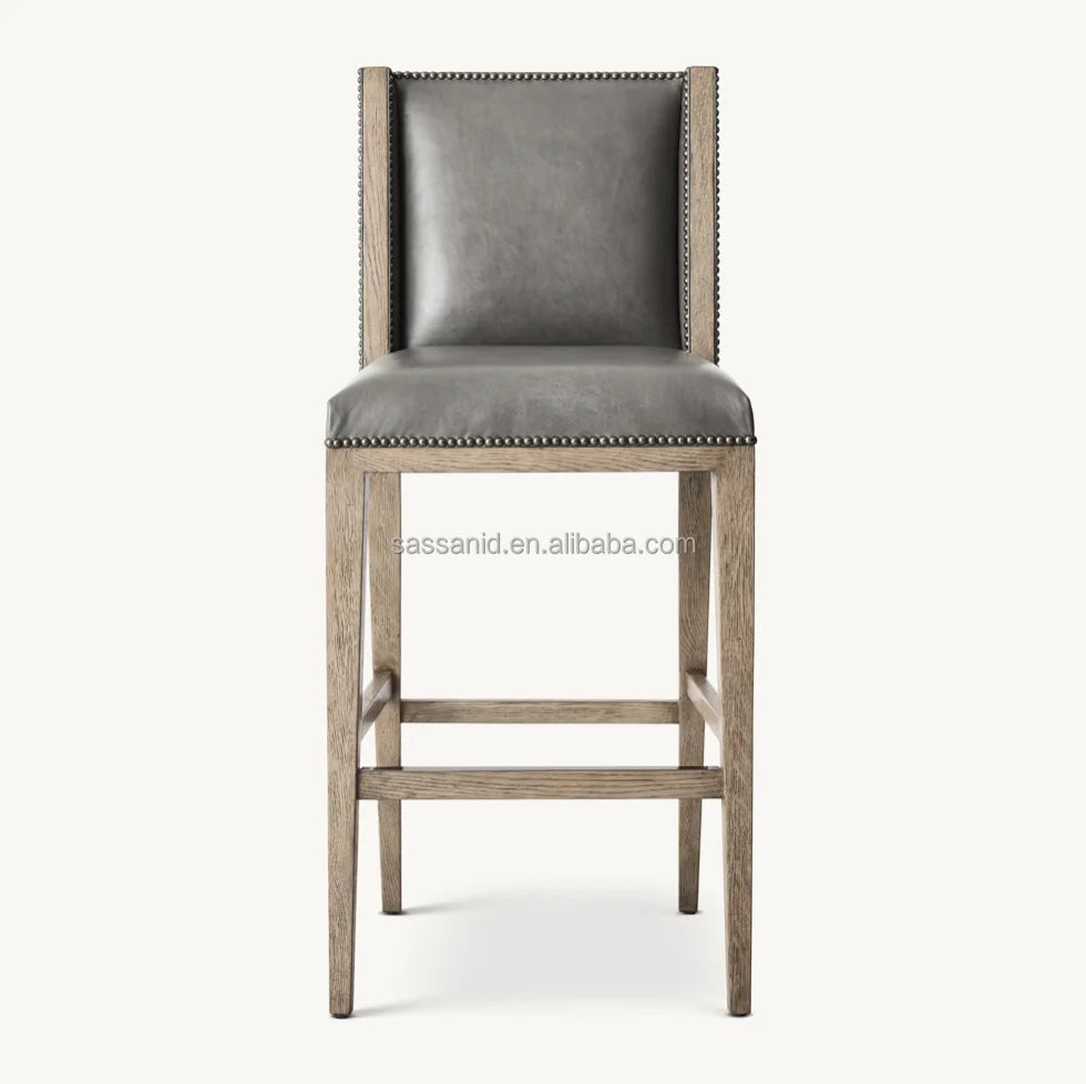 Bar & Counter Stool – Armless 1950s Modernist Leather and Solid Oak Statement Piece