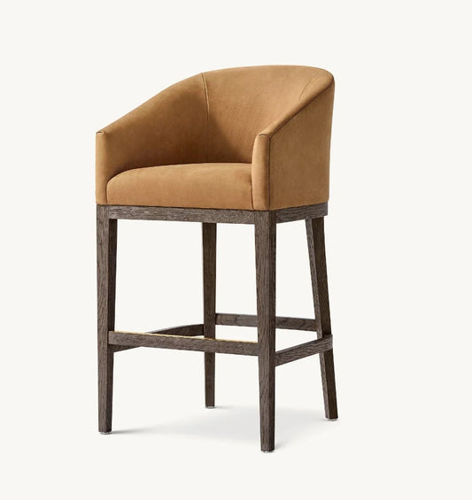 Morgan Barrelback Slope Arm Stool – Oak Leather Mid-Century Design