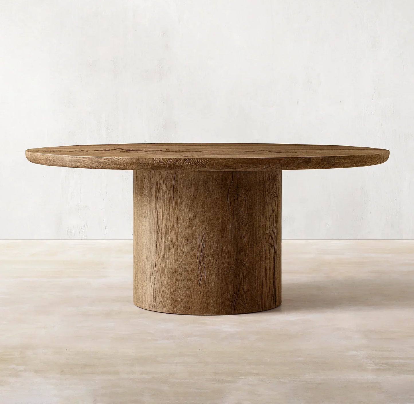 Pedestal Round Dining Table – Mid-century European Solid Oak Statement Piece