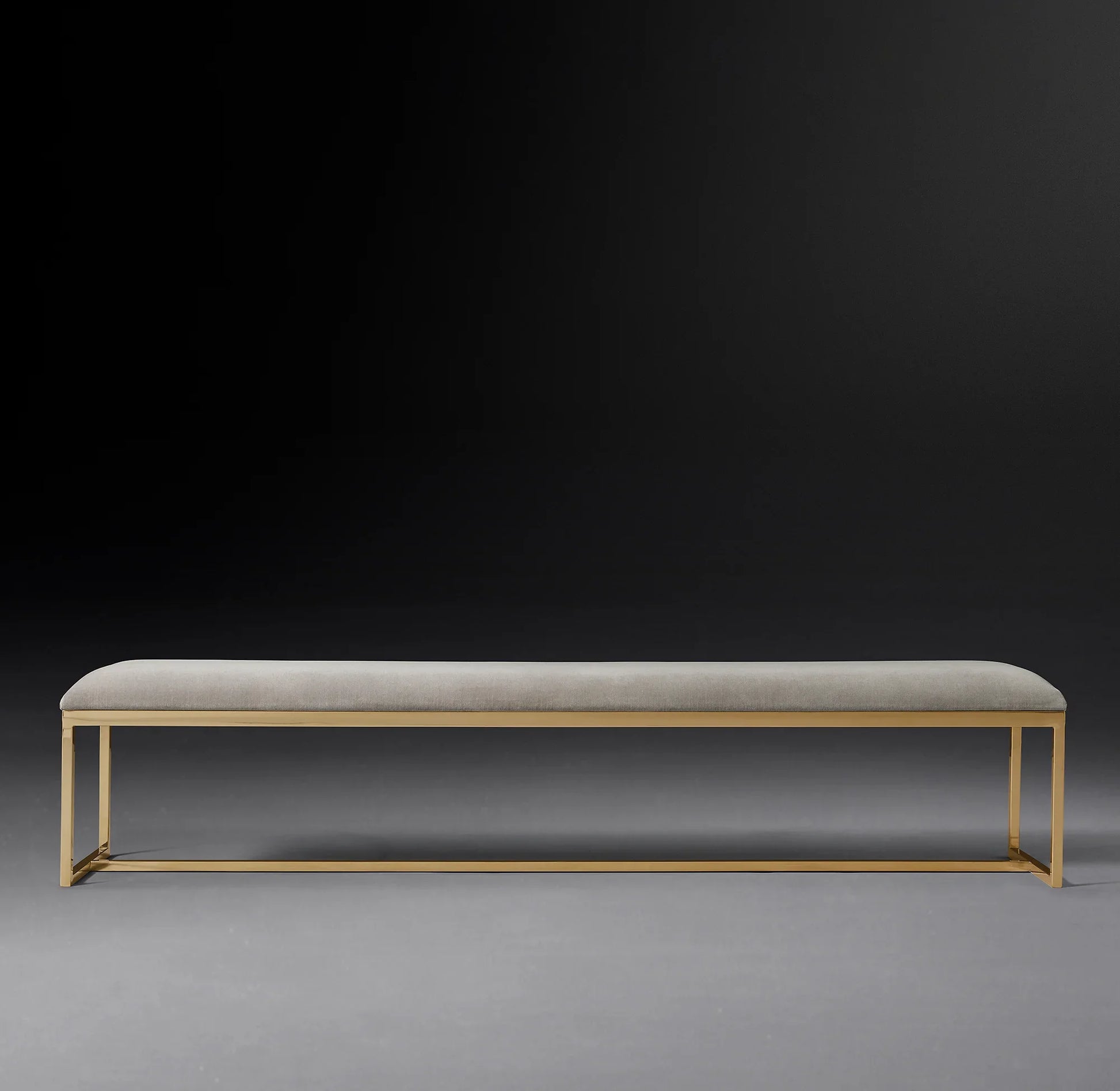 Velvet Rectangular Bench – Brushed Brass Metal Base Statement Piece