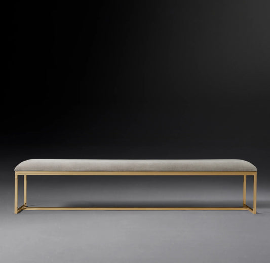 Velvet Rectangular Bench – Brushed Brass Metal Base Statement Piece
