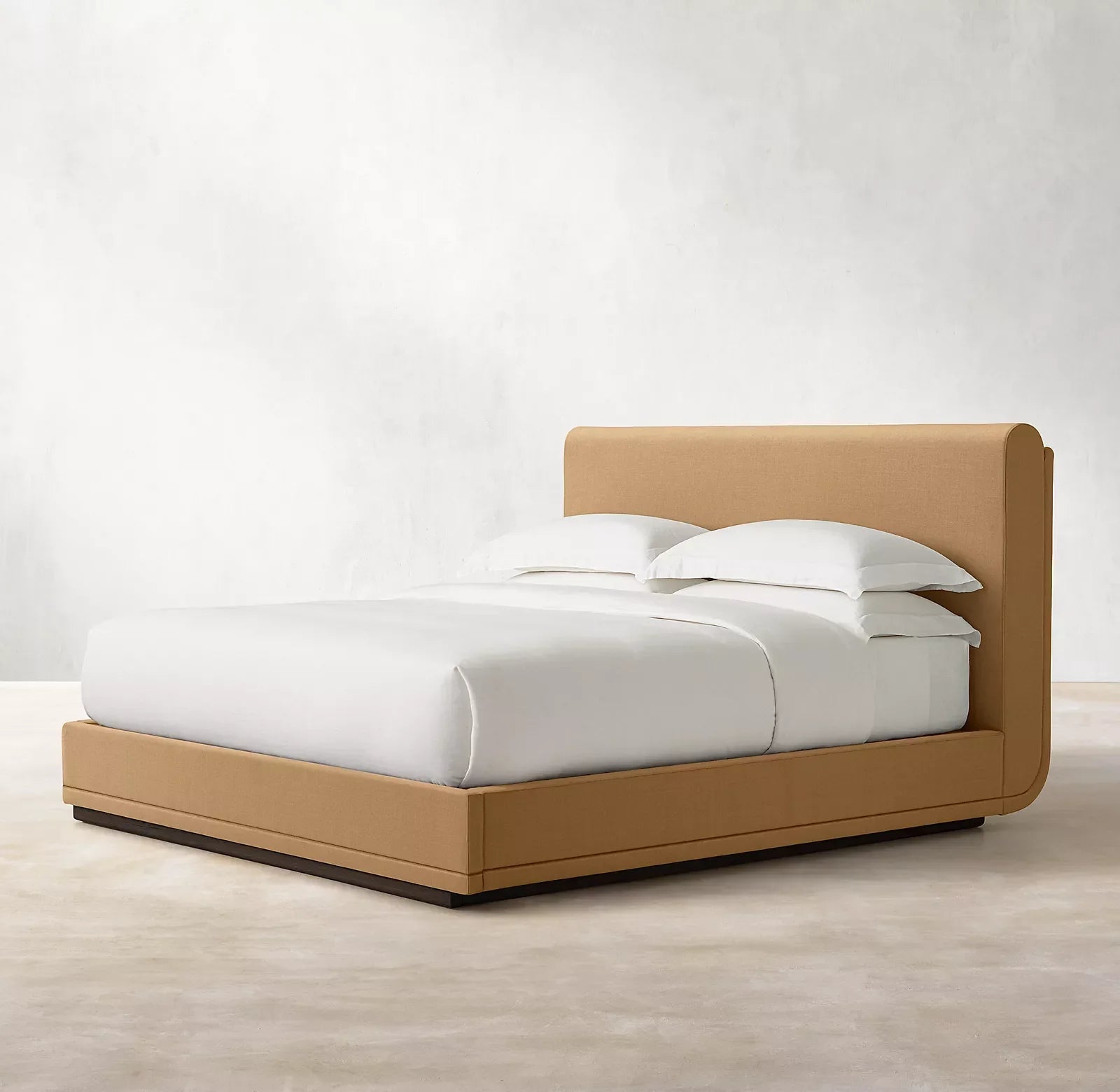 Cloud Platform Bed – Slipcovered Headboard in Berkshire Leather – Contemporary