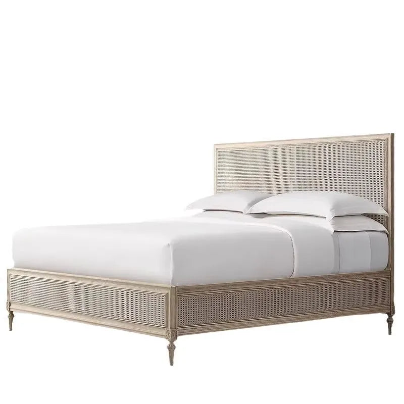 French Retro Solid Wood Double Bed – American Country Style