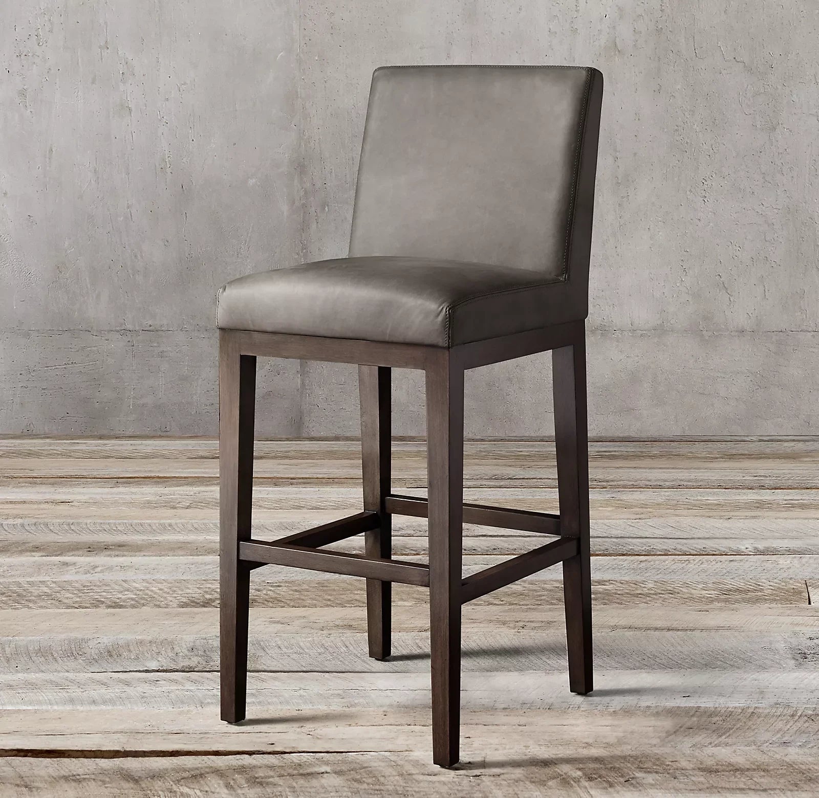 Morgan Bar & Counter Stool – Armless Mid-Century Grey Oak & Leather Statement Piece