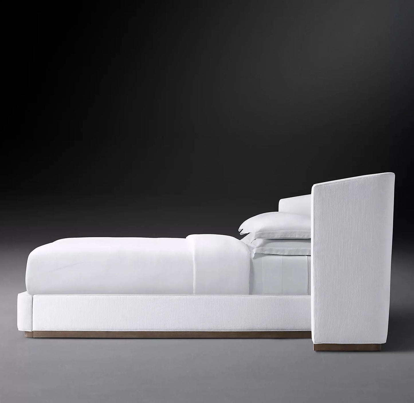 Upholstered Bed with Extended Headboard – Tufted Linen Modern Statement Piece