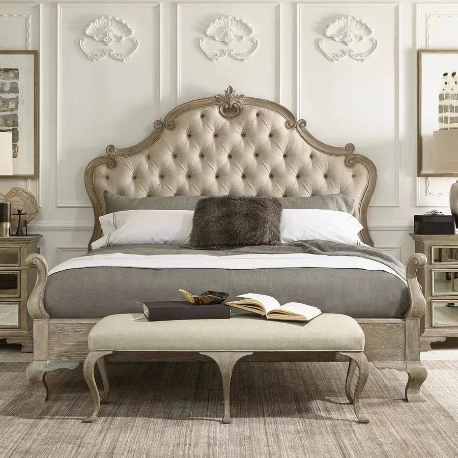 Solid Wood Bed – Hand-Carved Pine and Birch Frame – French Country Style