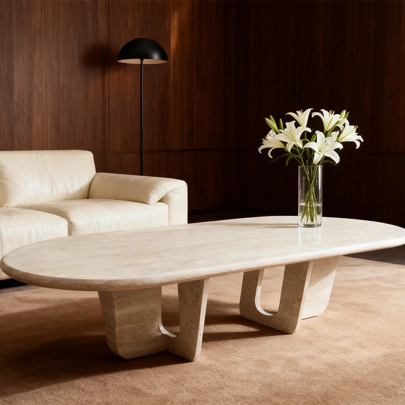 Luxury Oval Natural Marble Coffee Table Modern Italian Style for Villa