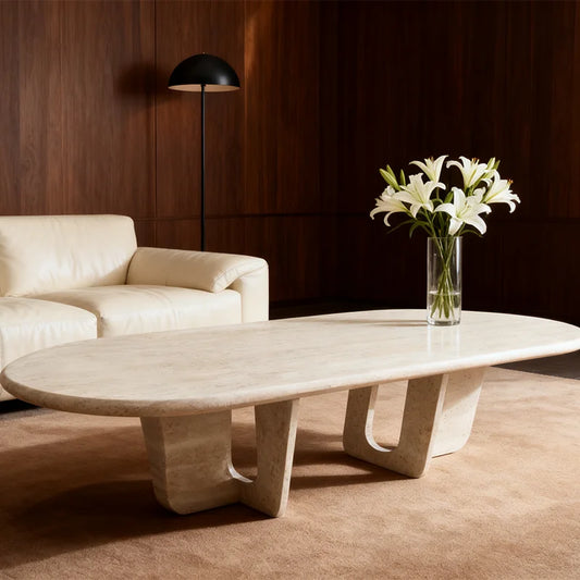 Luxury Oval Natural Marble Coffee Table Modern Italian Style for Villa