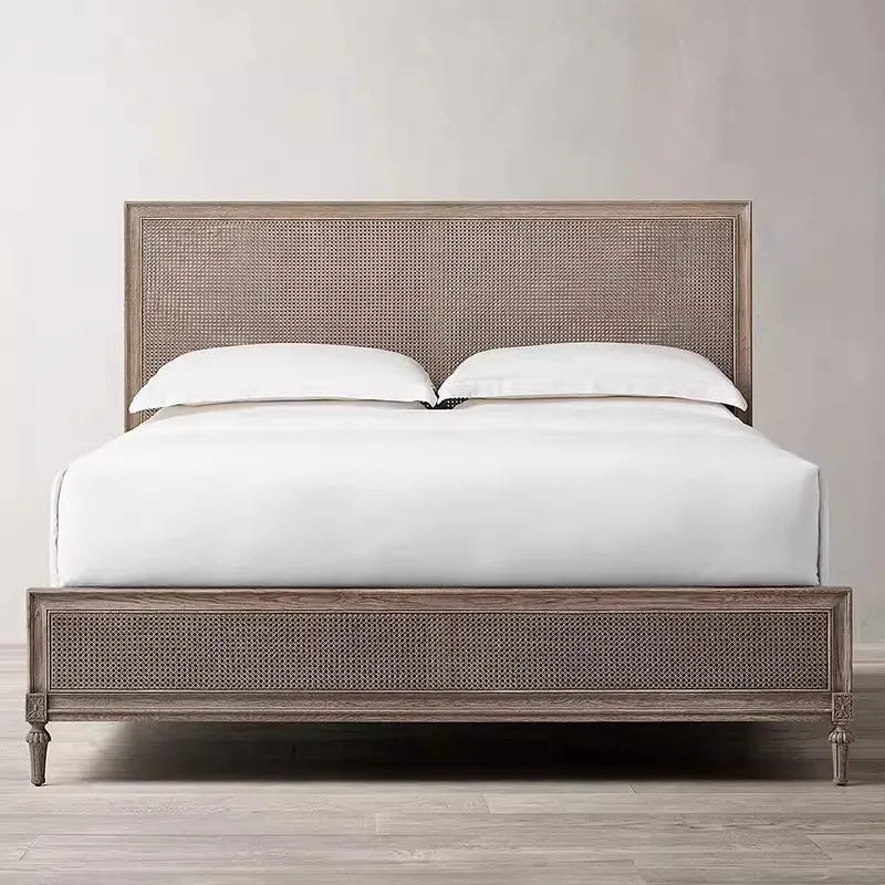 French Retro Solid Wood Double Bed – American Country Style