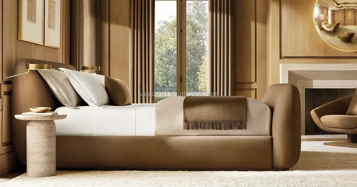 Platform Bed – Contemporary Fabric Panel Oak Statement Piece | 1600654407382