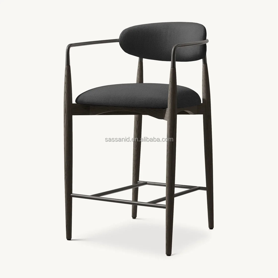 Viscount Midcentury Modern Stool – Oak and Performance Fabric Statement Piece | 1601678544292