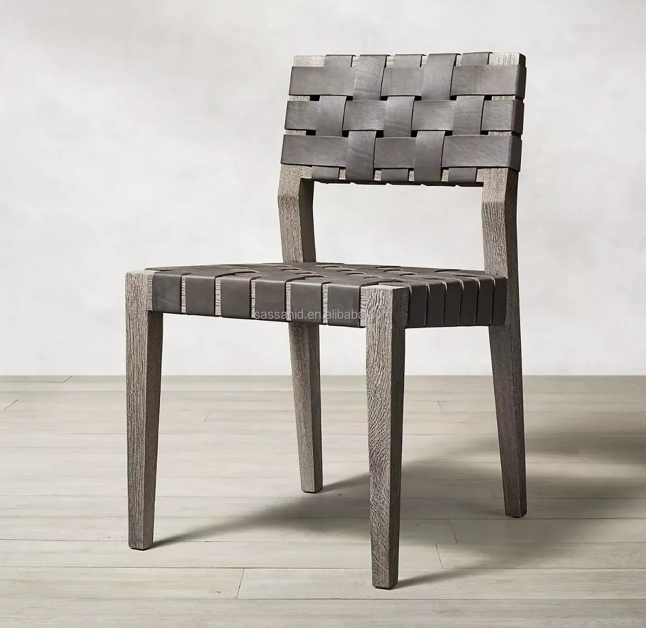 Dining Chair – Minimalist Solid Oak Frame with Leather Upholstery Midcentury