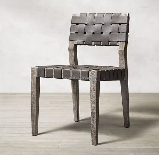 Dining Chair – Minimalist Solid Oak Frame with Leather Upholstery Midcentury