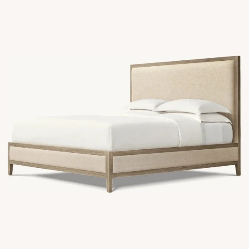 American Retro Fabric Panel Bed – Solid Wood Contemporary Statement Piece