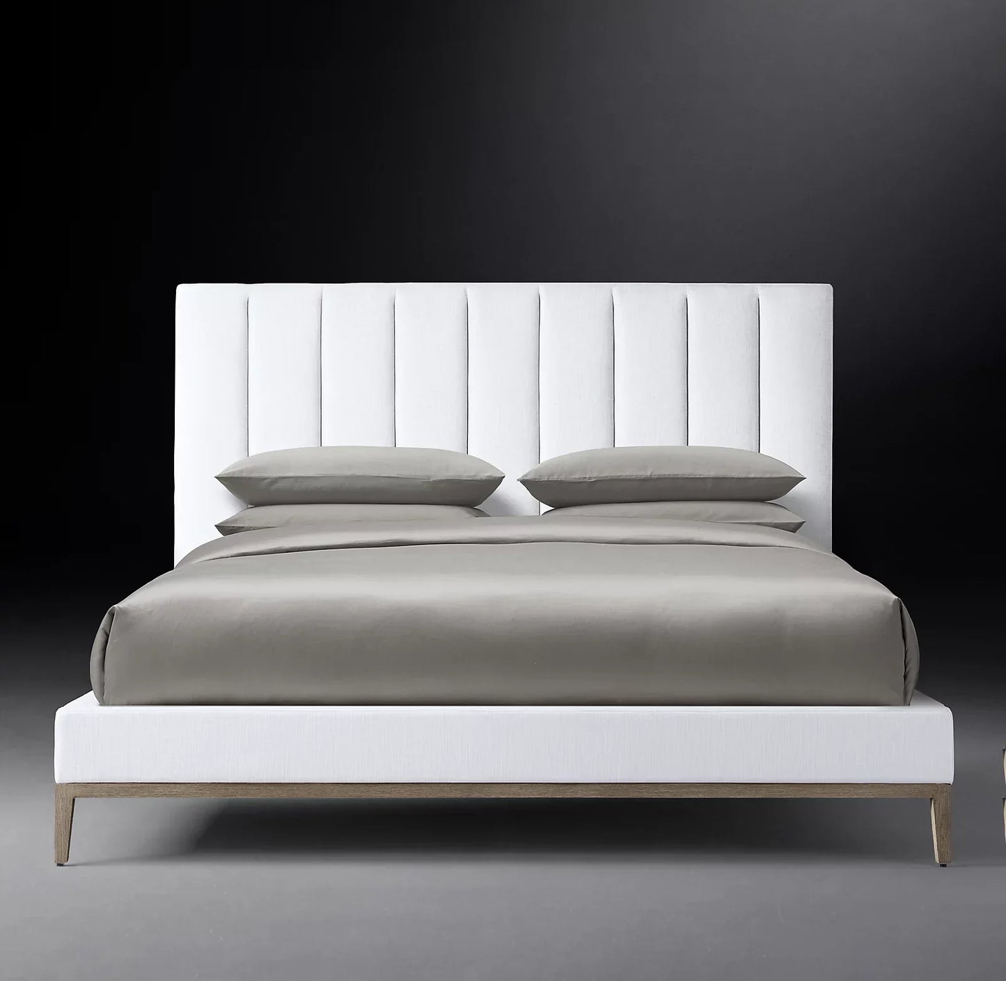 Italian Modernist Platform Bed – Winged Fabric Panel with Oak Base | 1600356053025