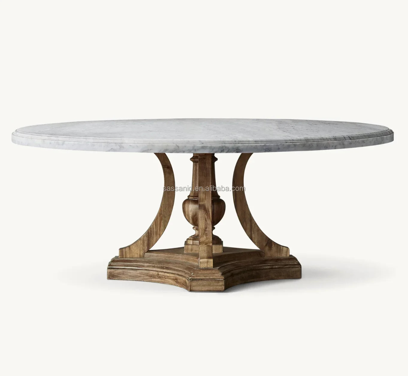 St. James Round Dining Table – Honed Carrara Marble & Hardwood