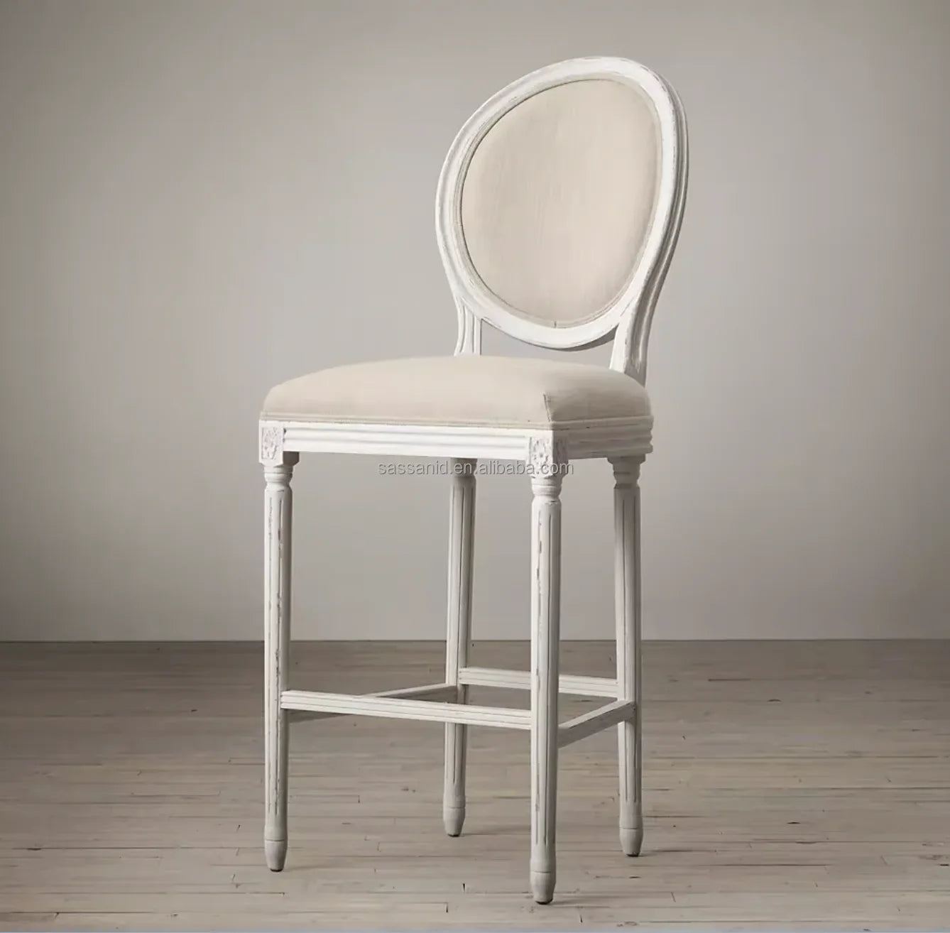 Midcentury Modern Bar Stool – Geometric Solid Oak Frame Designer Upholstered Seat