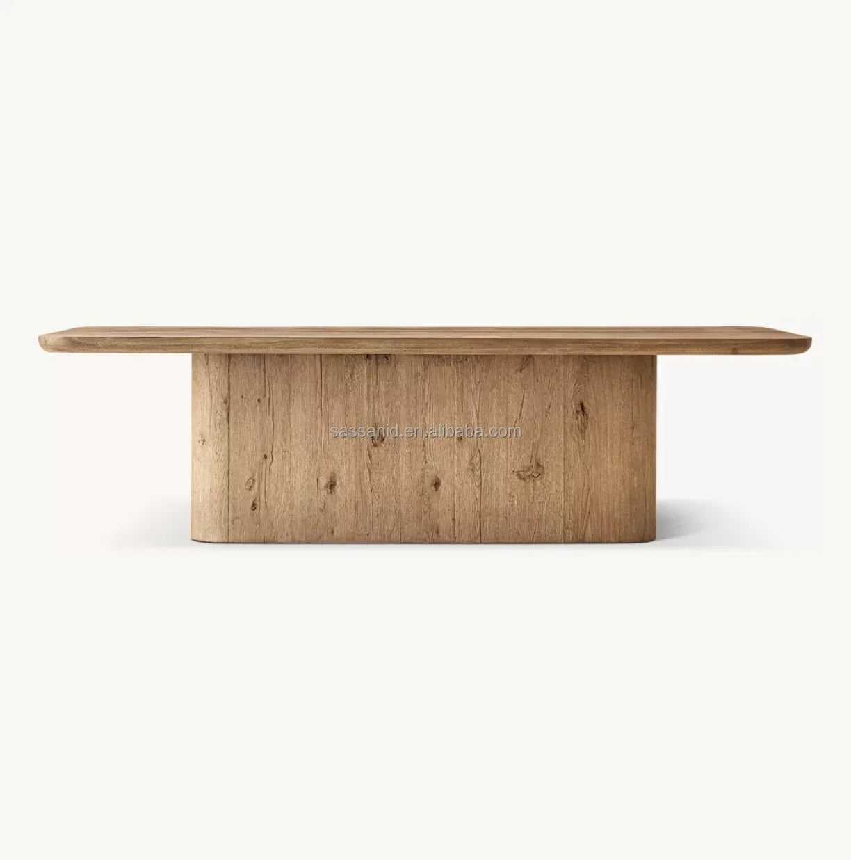 Pedestal Dining Table – Contemporary Solid Wood Design – Aged Oak Architectural Statement Piece