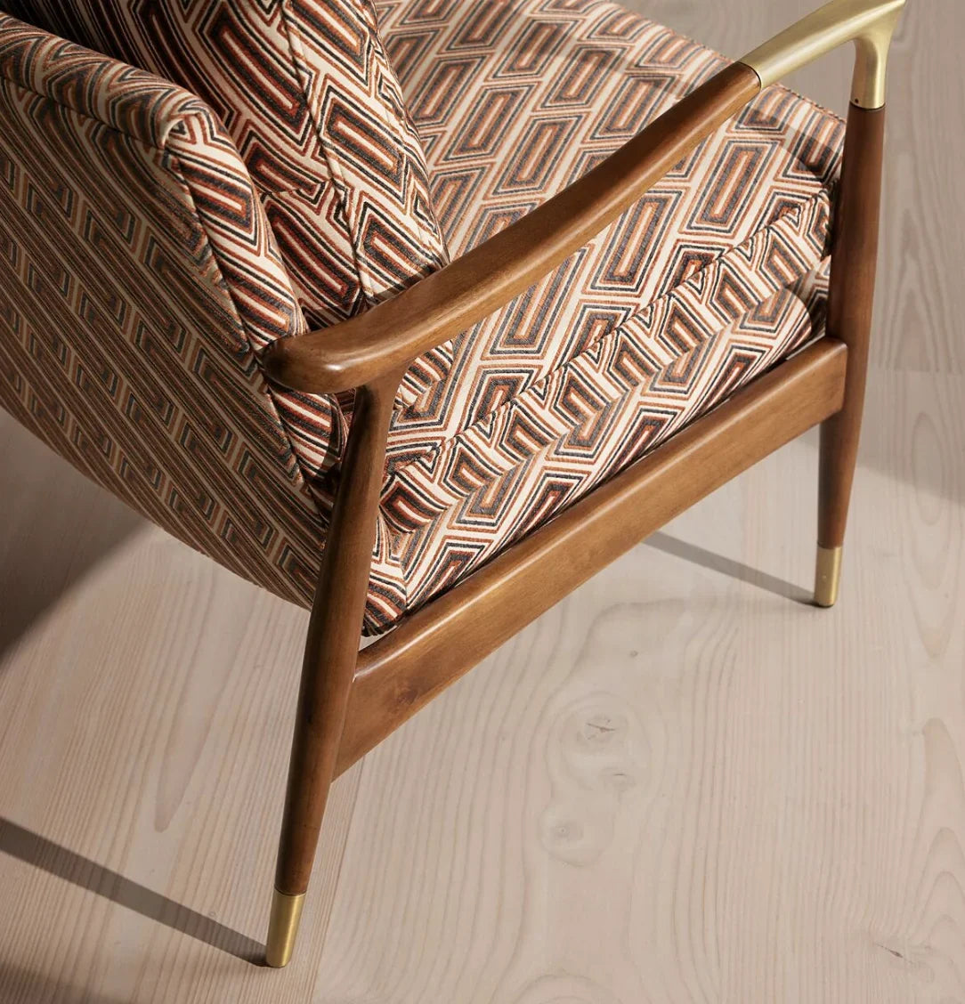 Armchair and Ottoman – Tufted Linen – Theodore Italian Mid-Century Designer Piece
