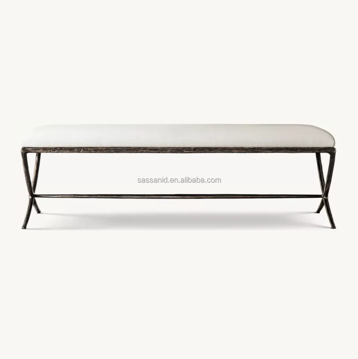 Hand-Forged Metal X-Base Bench – Luxury Brass Statement Piece