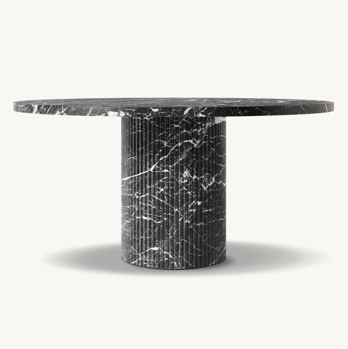 Byron Reeded Stone Round Dining Table – Nero Marquina Marble Sculptural Statement Piece