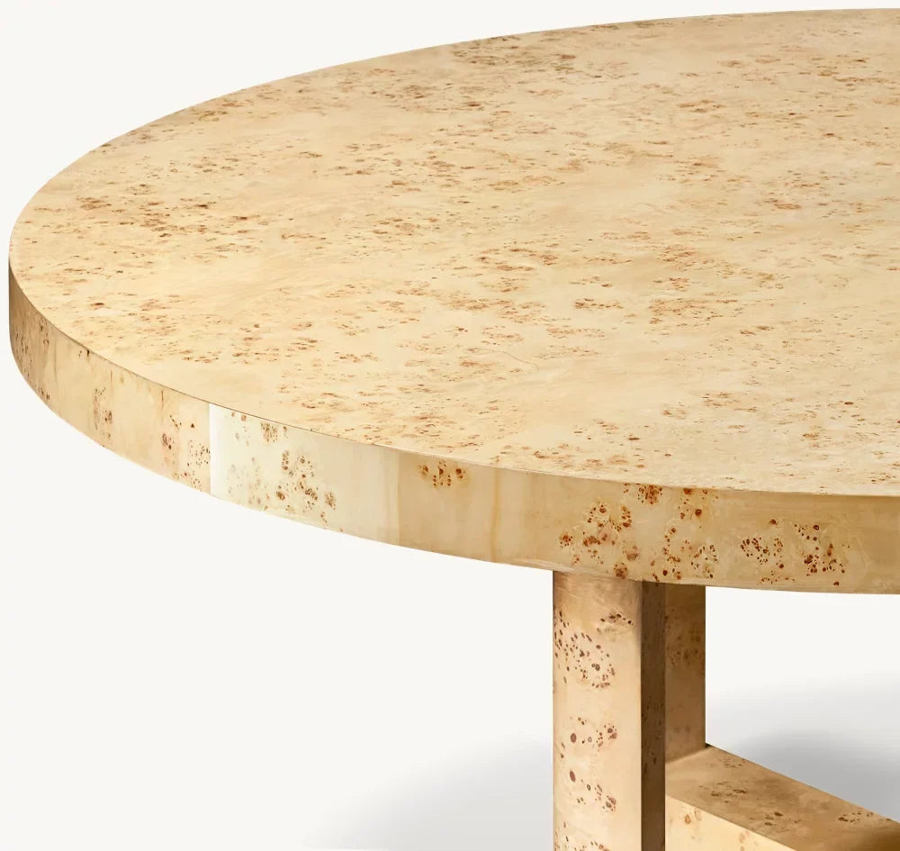 Round Dining Table – Geometric Postmodern – Burl Wood – Luxury Piece