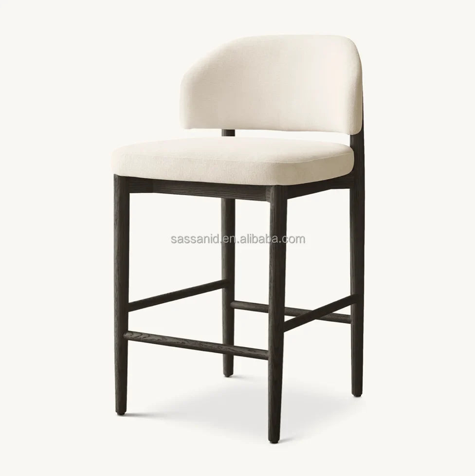 Bar & Counter Stool – Eva Upholstered Seat with Solid Wood Base – European Style