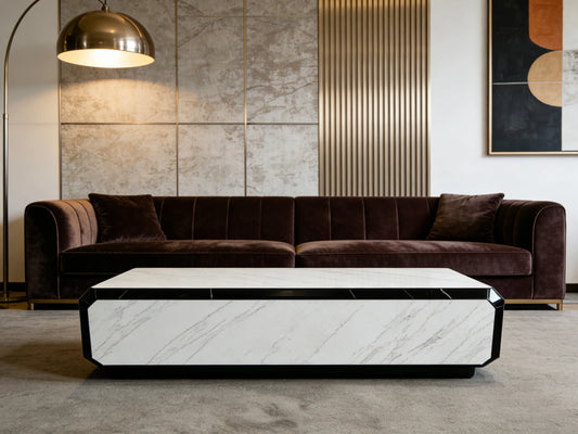 Luxury Carrara White Marble Coffee Table Modern Italian Style for Villa