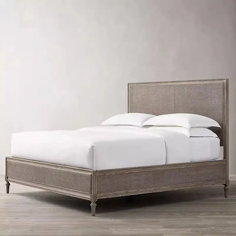 French Retro Solid Wood Double Bed – American Country Style