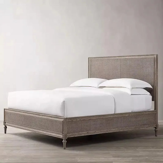 French Retro Solid Wood Double Bed – American Country Style