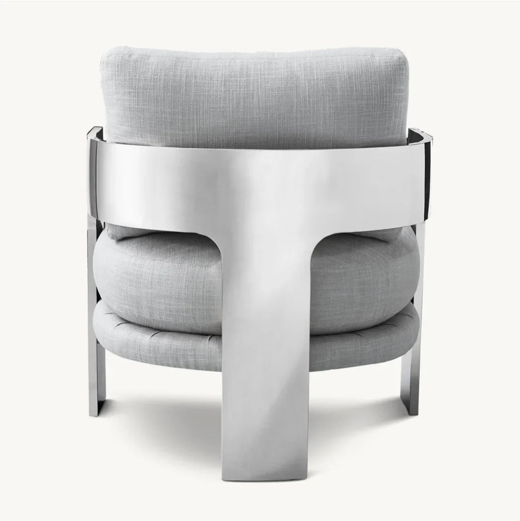 Lounge Chair – Geometric Silhouette in Polished Stainless Steel – Baughmann