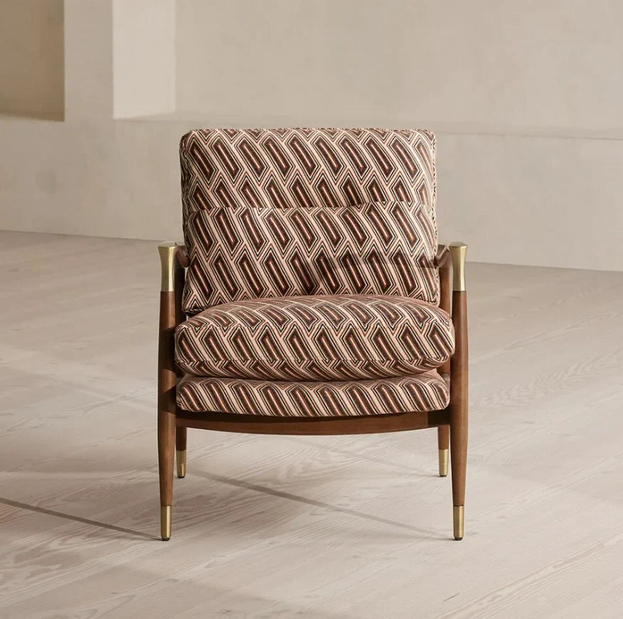 Armchair and Ottoman – Tufted Linen – Theodore Italian Mid-Century Designer Piece