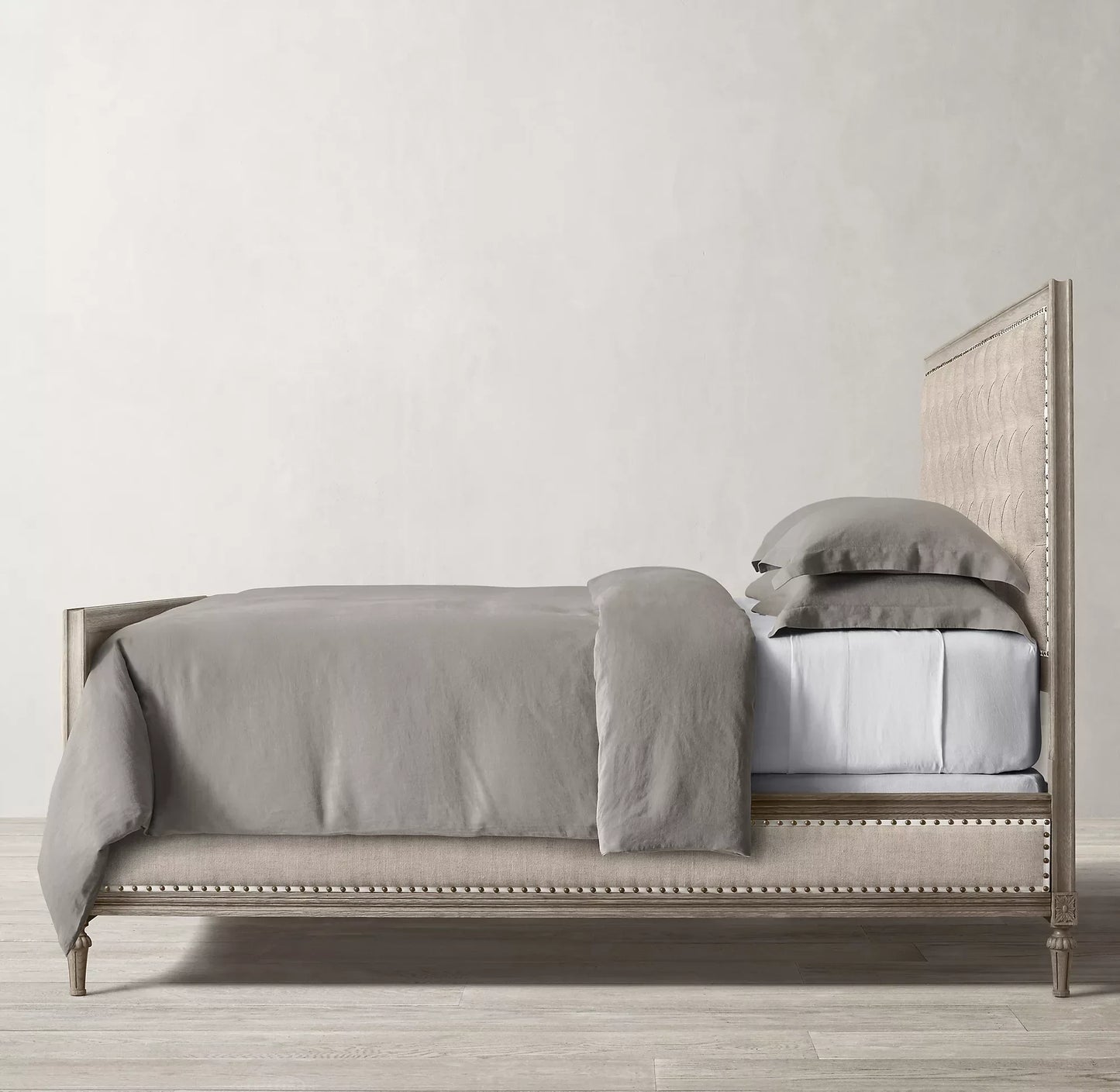Midcentury French Panel Bed – Diamond-Tufted Wing Design in Oak | 1600681065538