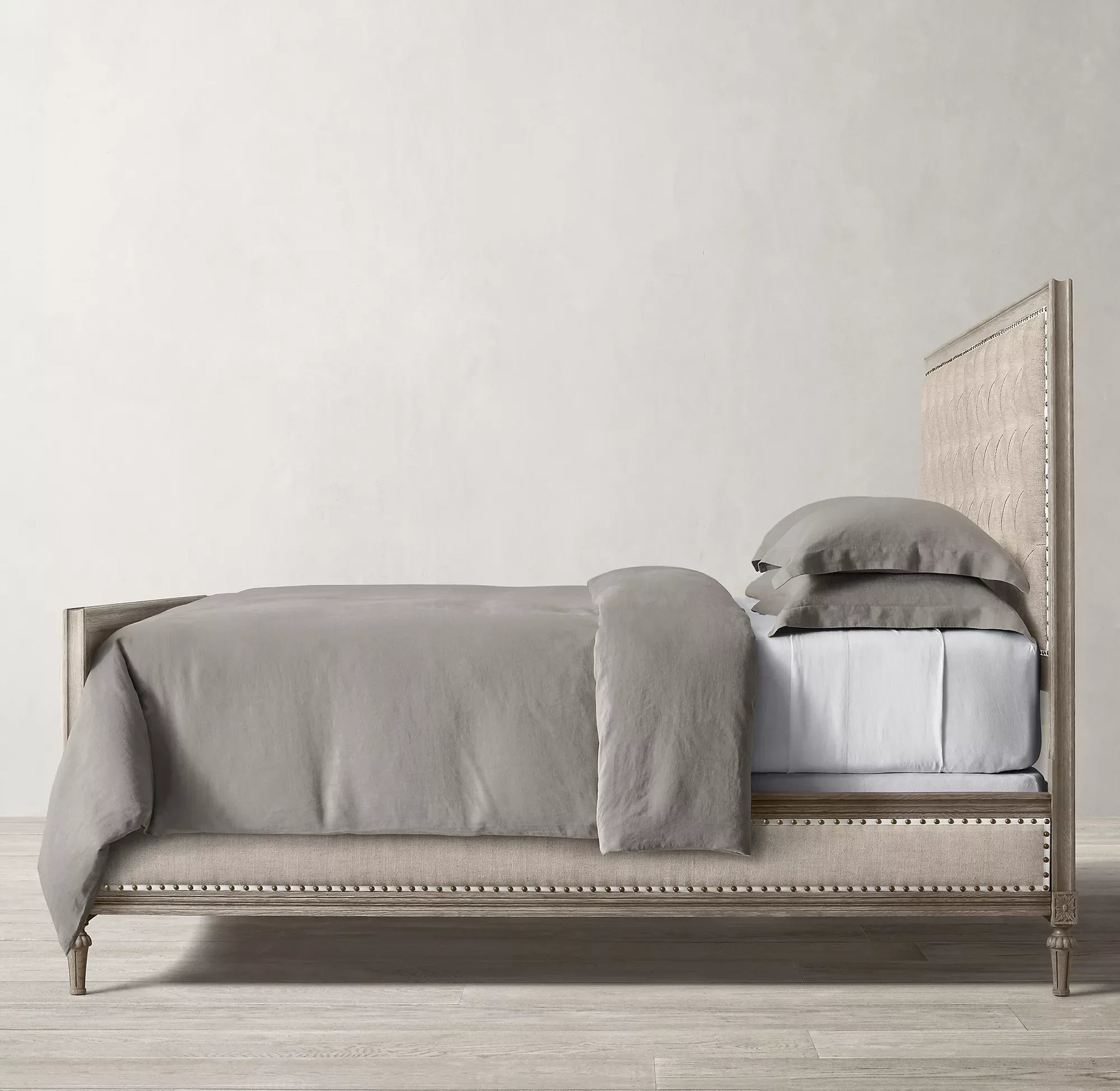 Midcentury French Panel Bed – Diamond-Tufted Wing Design in Oak | 1600681065538