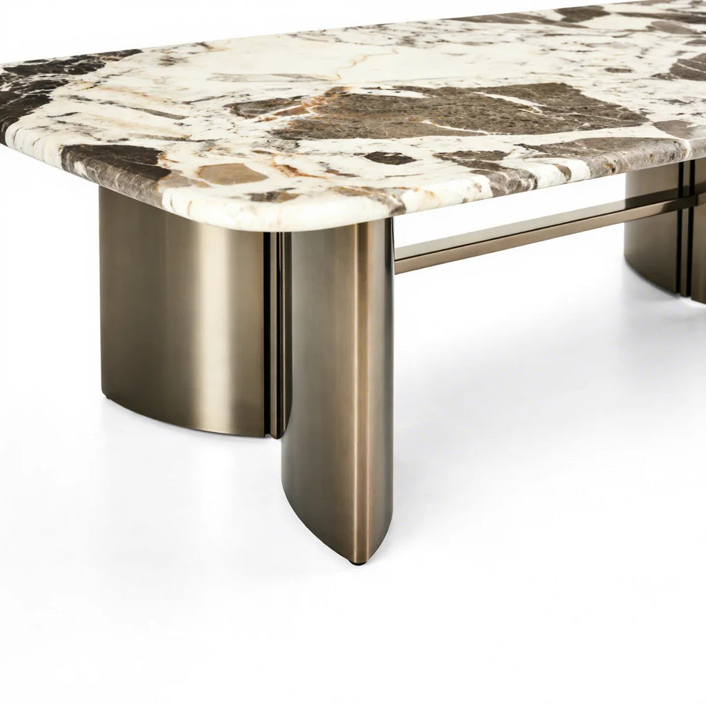 Modern Minimalist Marble Top Metal Base Coffee Table Elegant Luxury Italian Style for Villa