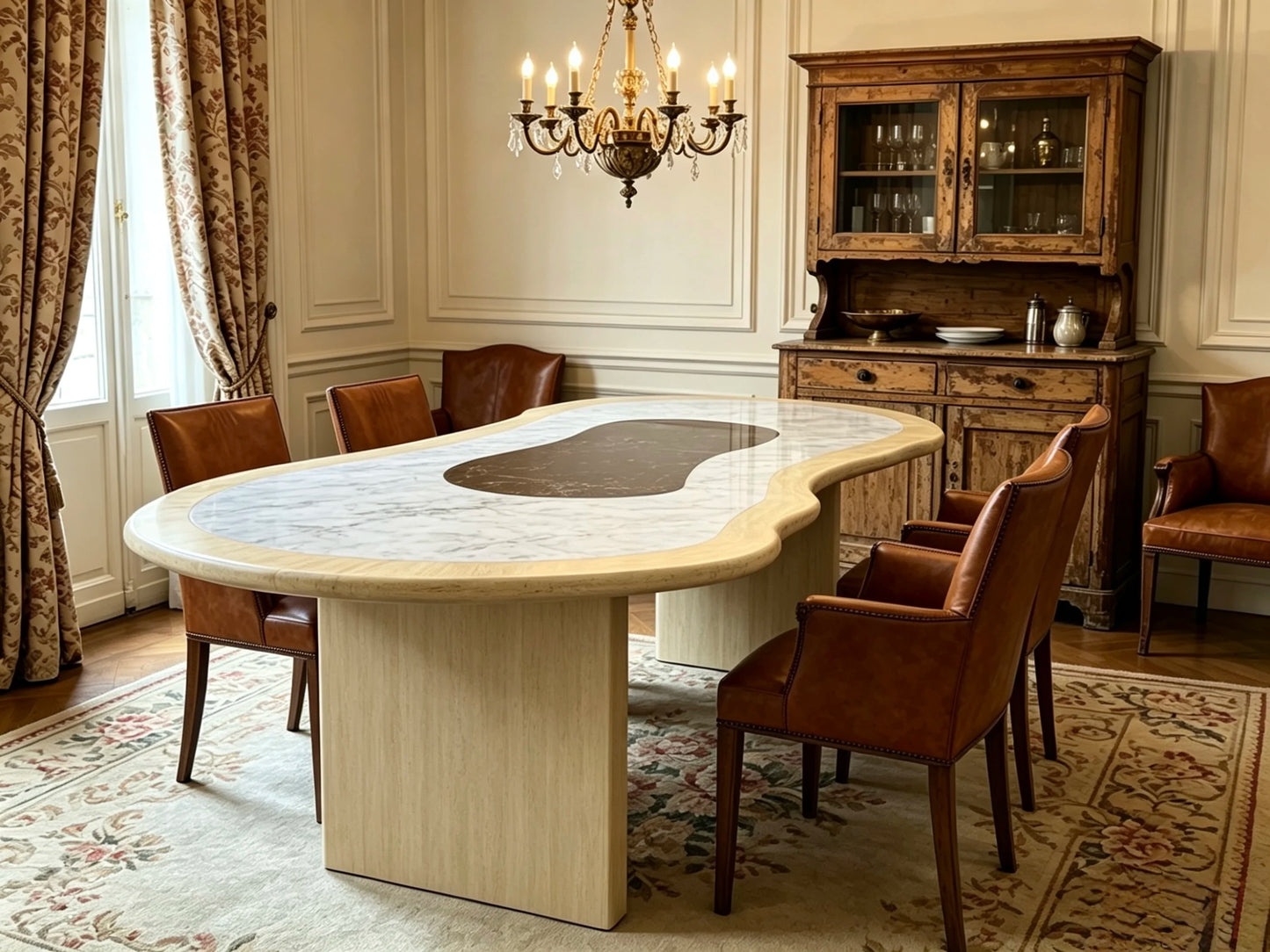 Luxury Cloud Shape Irregular Marble Dining Table Elegant Modern Italian Style for Villa