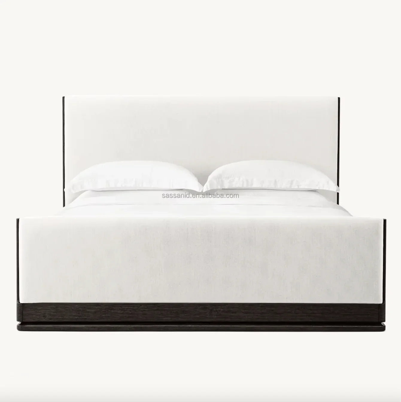 Upholstered Platform Bed – Contemporary Brushed Oak Fabric Statement Piece | 1601307746720