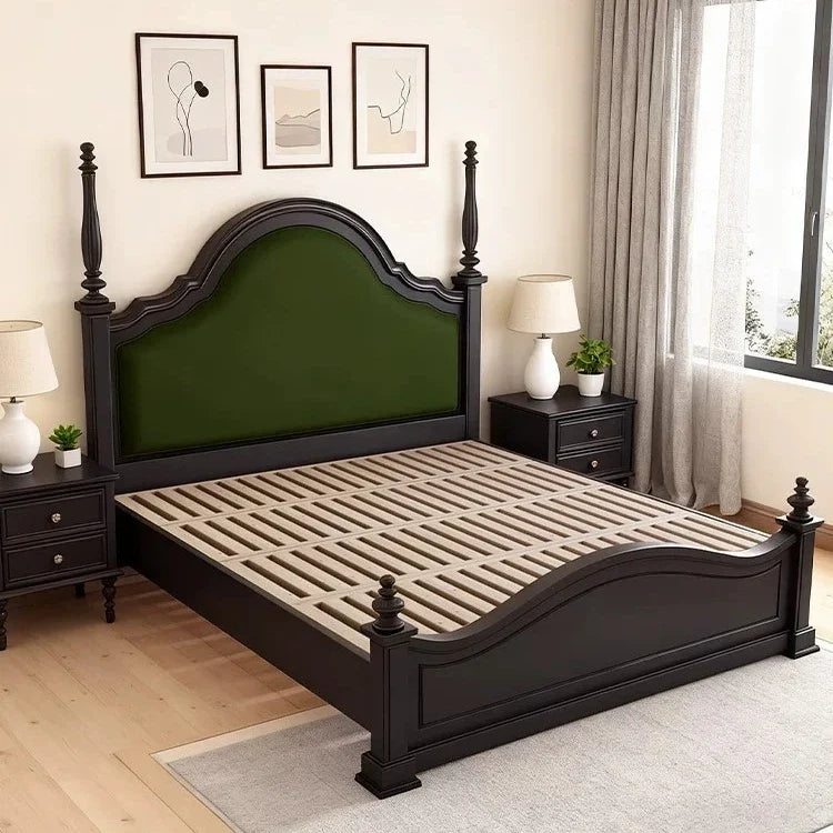 French Upholstered Bed – Solid Birch Wood Retro Statement Piece – 26-131