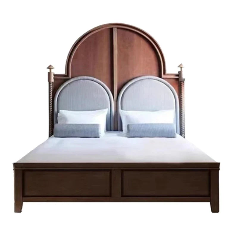 French Retro Court Bed – High-Backed Pillar Solid Birch Statement Piece
