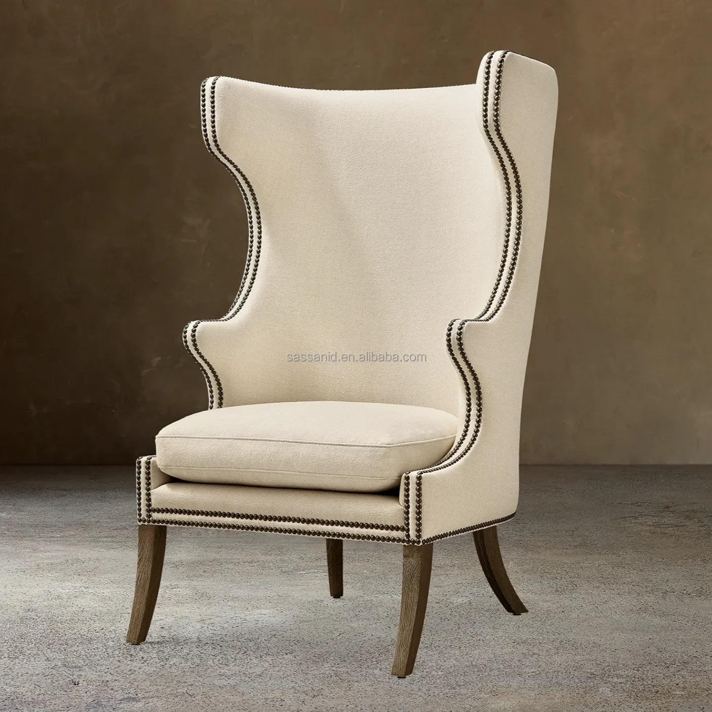 Beckett Wing Chair – Nailhead Trim Upholstered Accent Chair – Danish Modern Statement Piece | 108747137853